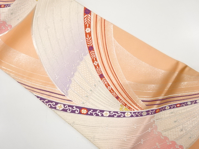 JAPANESE KIMONO / ANTIQUE FUKURO OBI / SILK / WOVEN FLOWER & SARASA PATTERN